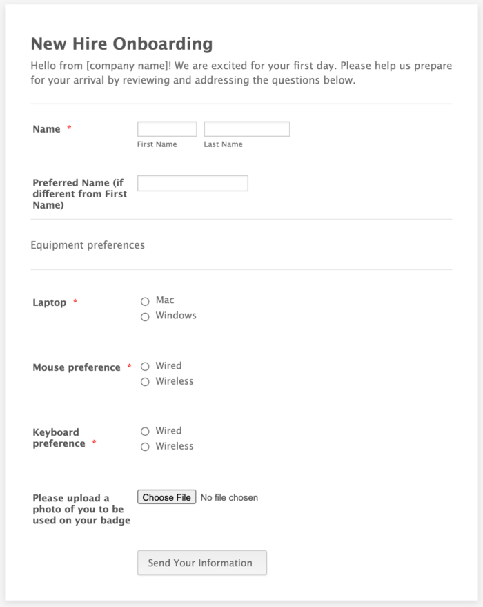 New employee onboarding form