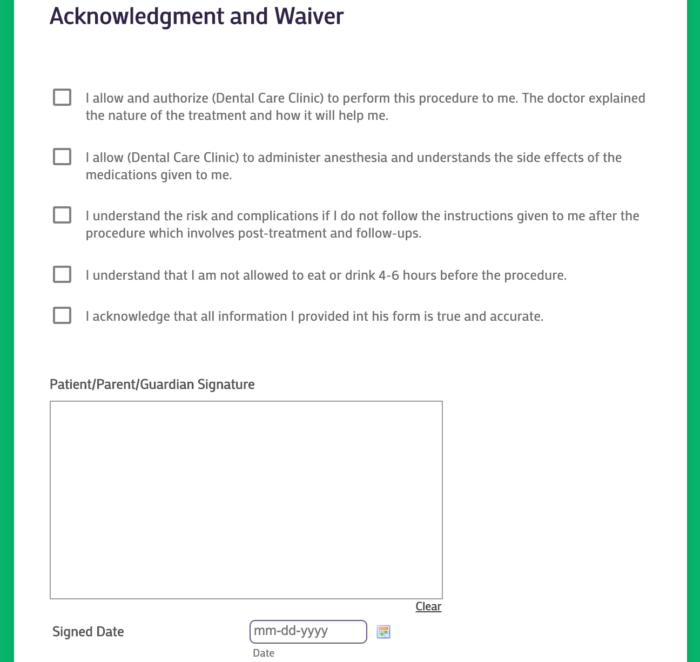 Acknowledgement and Waiver Form