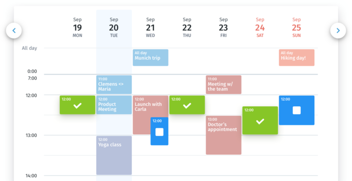 An appointment calendar in Doodle's scheduling interface