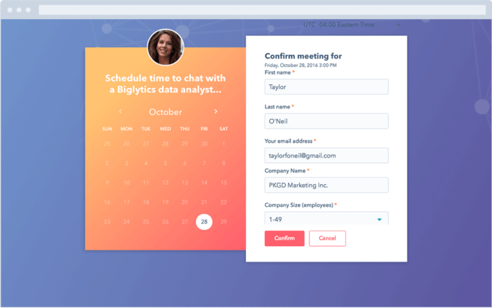 An booking form in HubSpot's scheduling interface