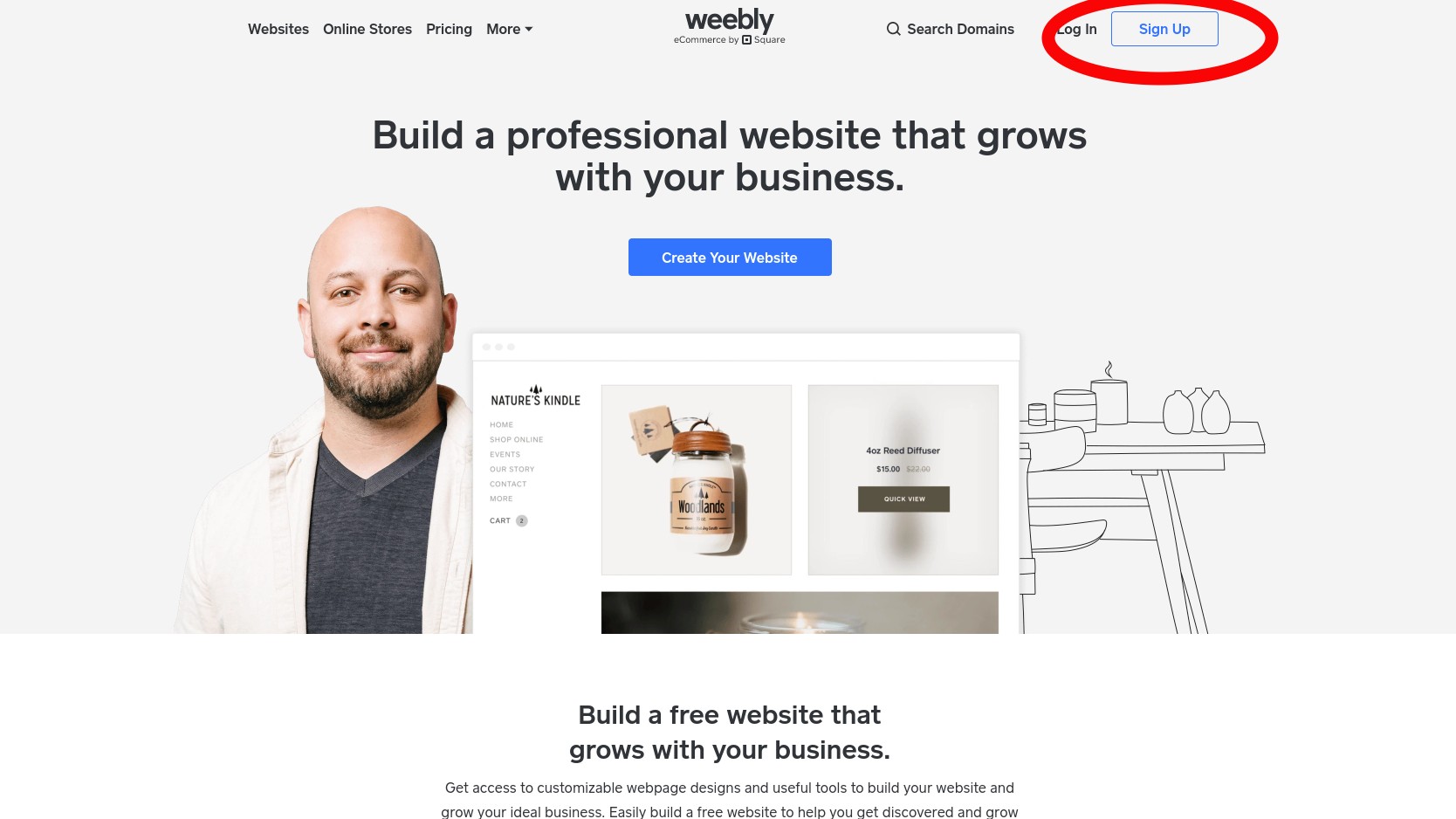 weebly homepage signup button