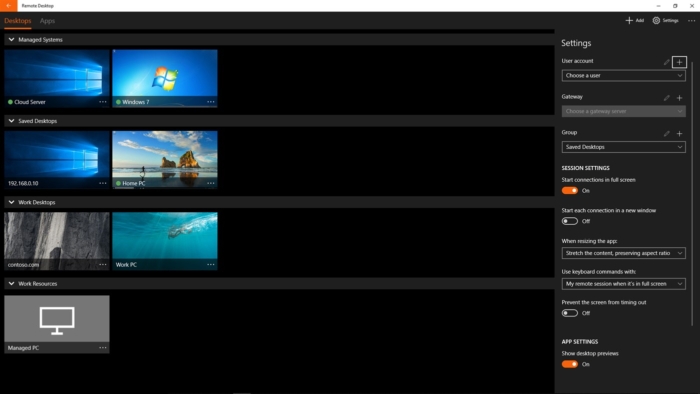 Screenshot from the Microsoft Remote Desktop app