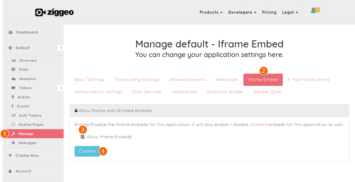 Pasos para permitir incrustaciones de iframe en Ziggeo