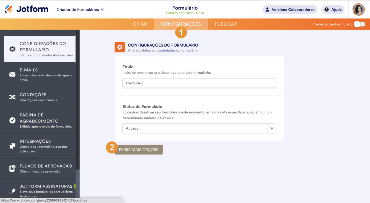 Criador de Formulários - Configurações