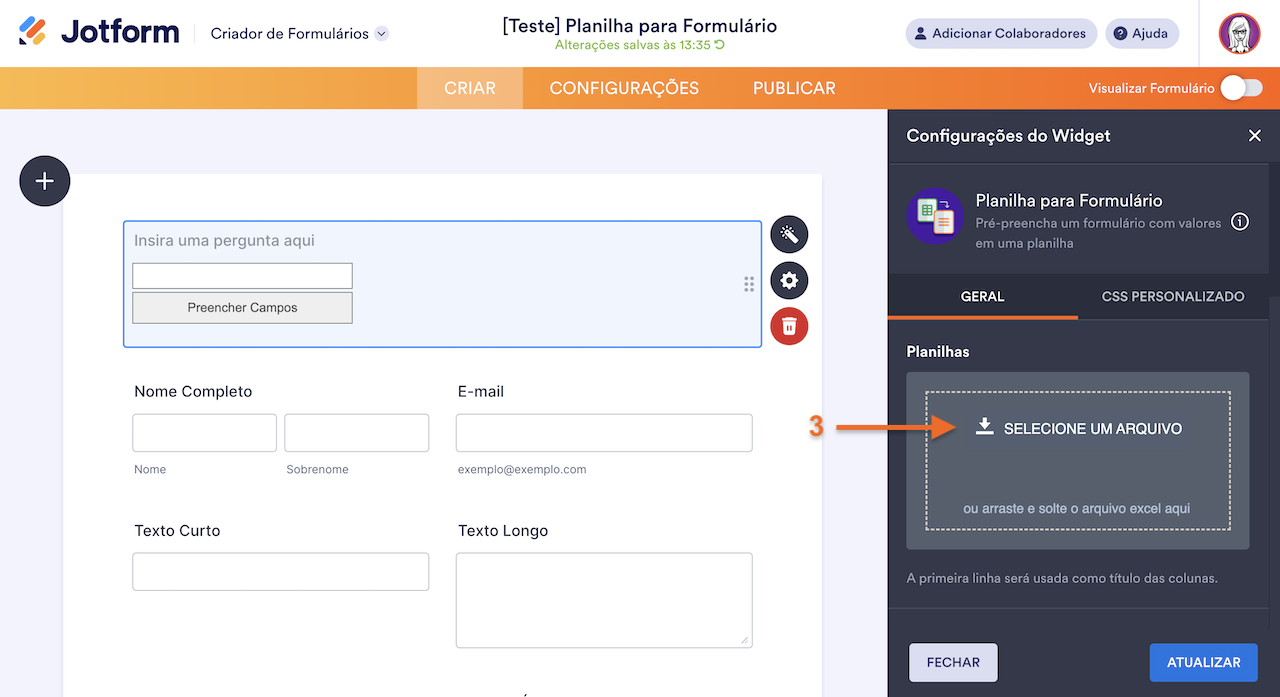 Configurando o widget