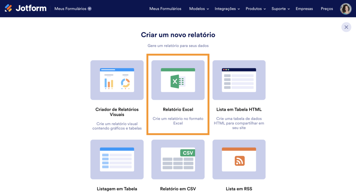 Meus Formulários - Criar Novo Relatório