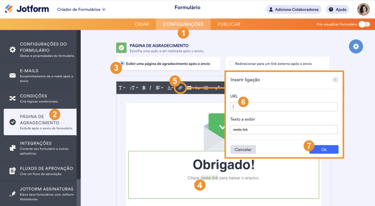 Criador de Formulários - Página de Agradecimento