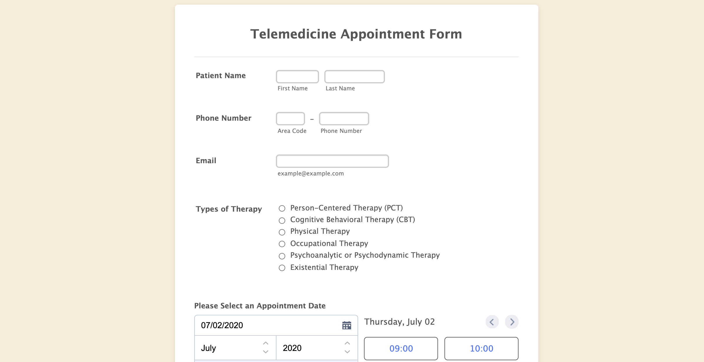 Jotform Telemedicine Appointment Form