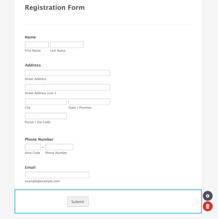 registration form submit button