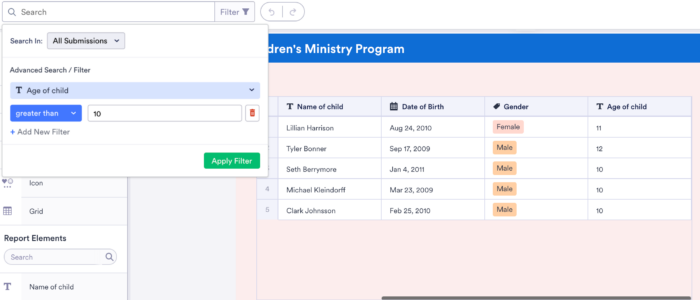 Filter of Jotform Report Builder