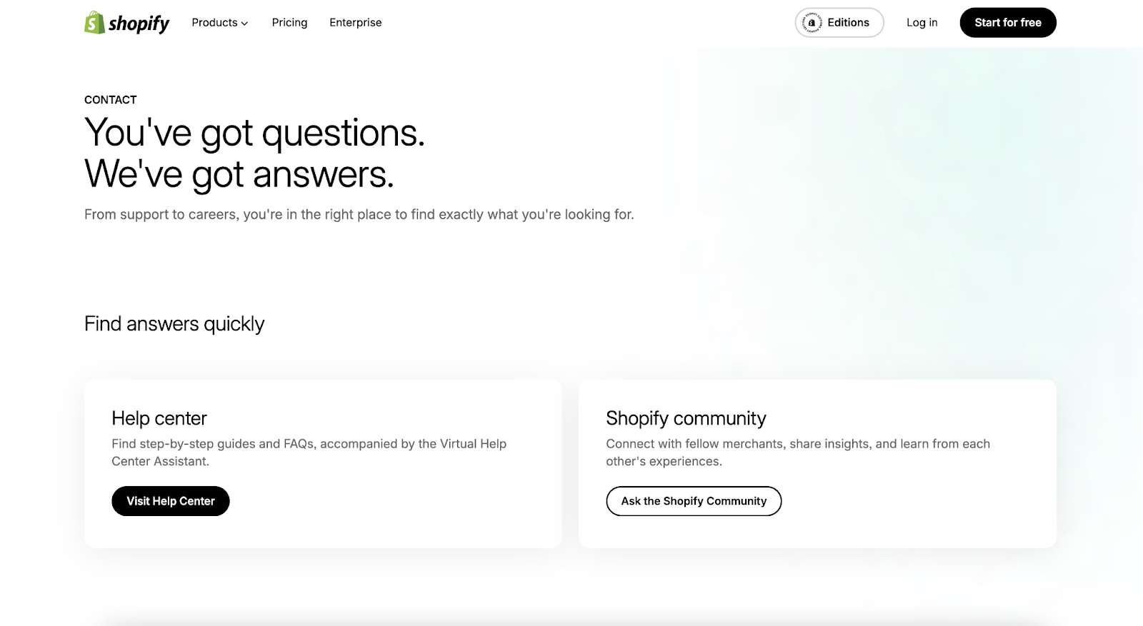 Contact Us Page of Shopify