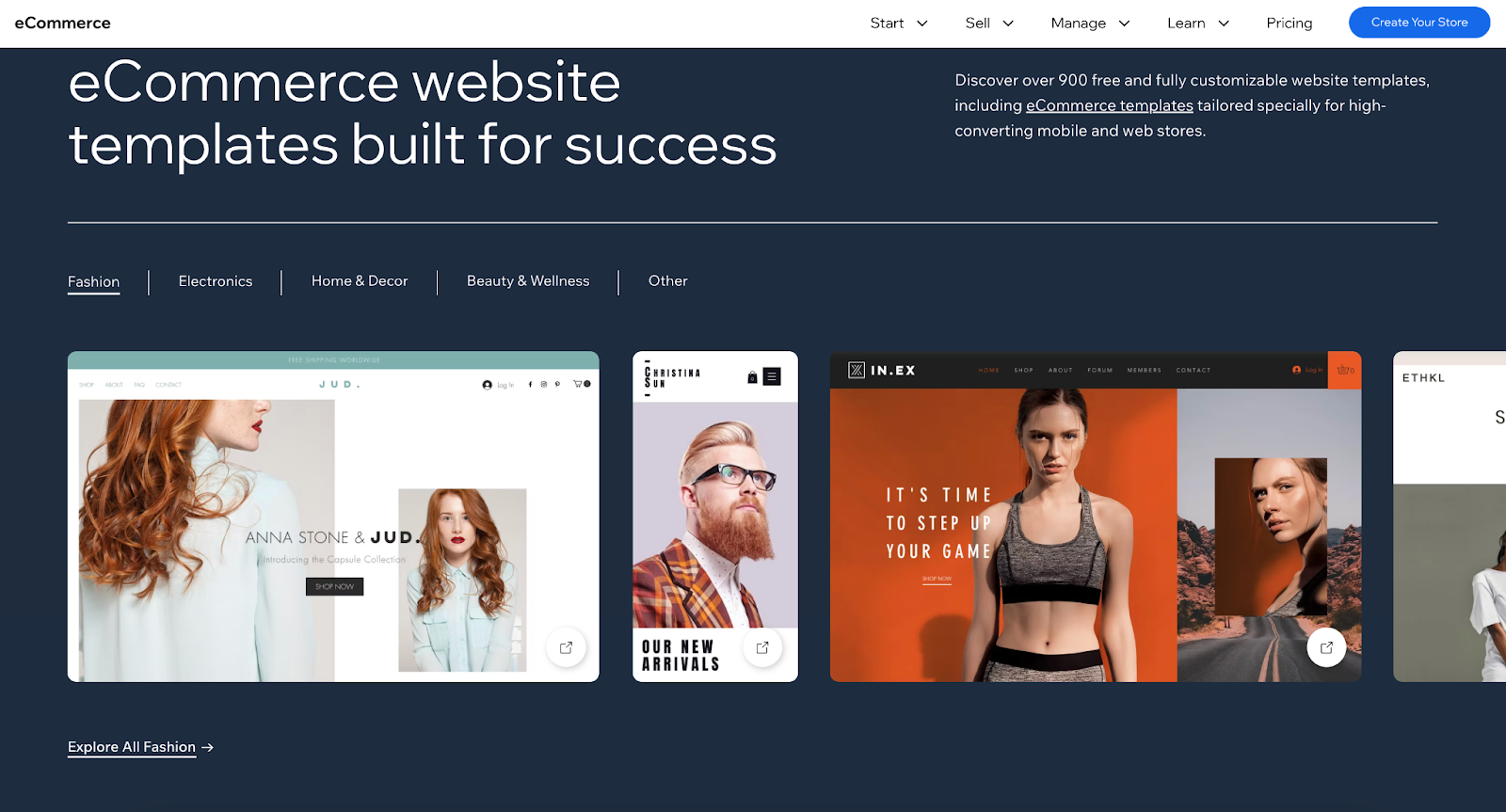 Viewing the Wix eCommerce Templates page