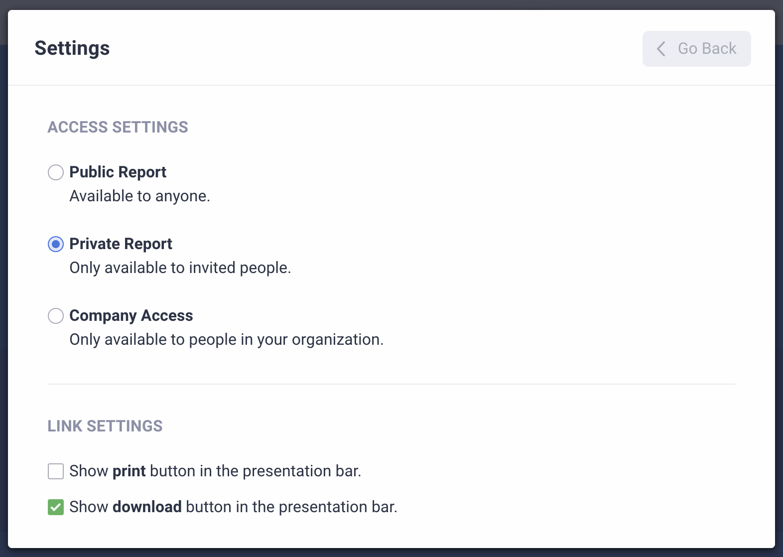 Changing the Access Settings of the Report in the Jotform Report Builder