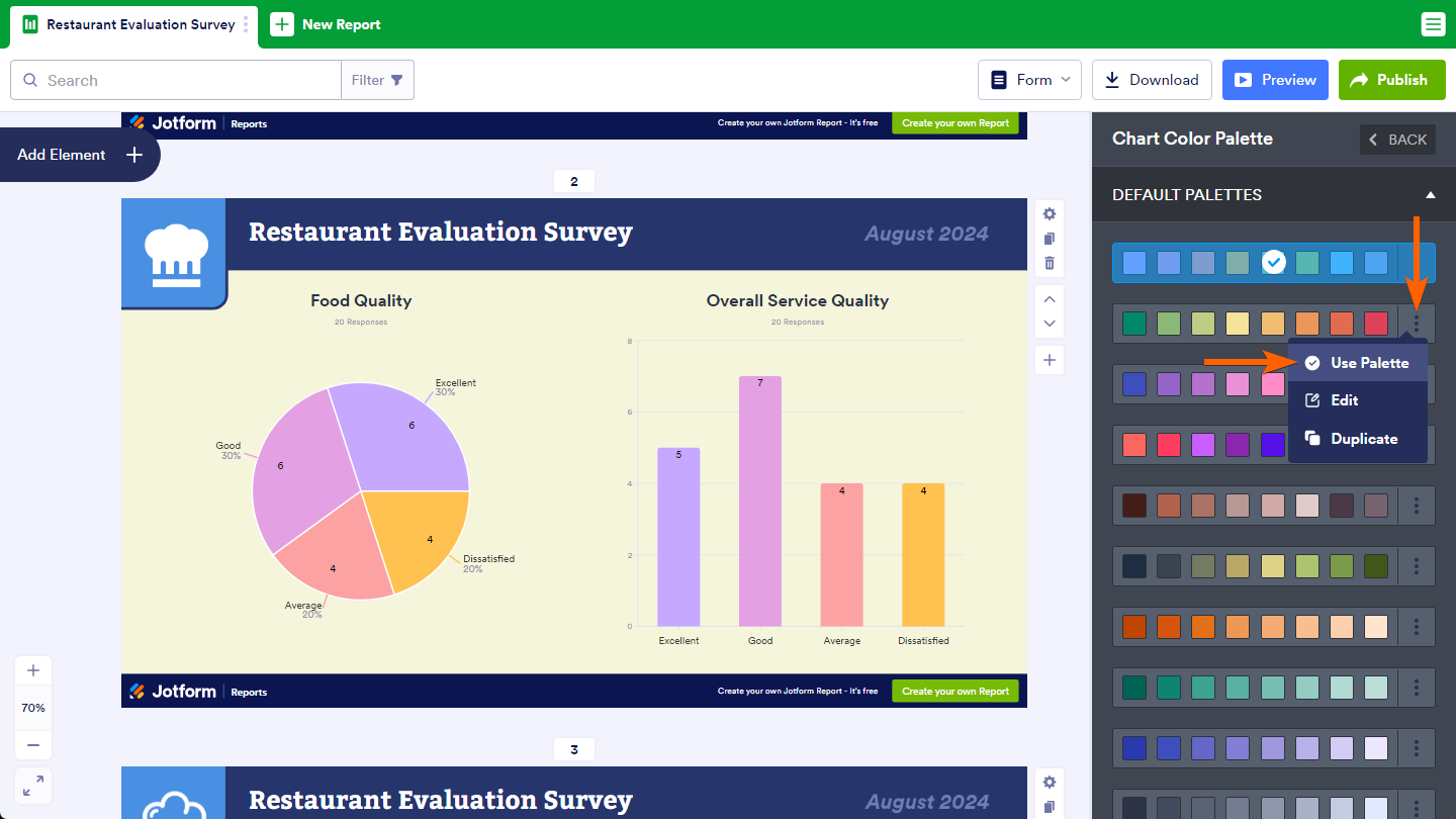 Use Palette option of Chart Color Palette setting in Layout Style Settings of the Report Builder