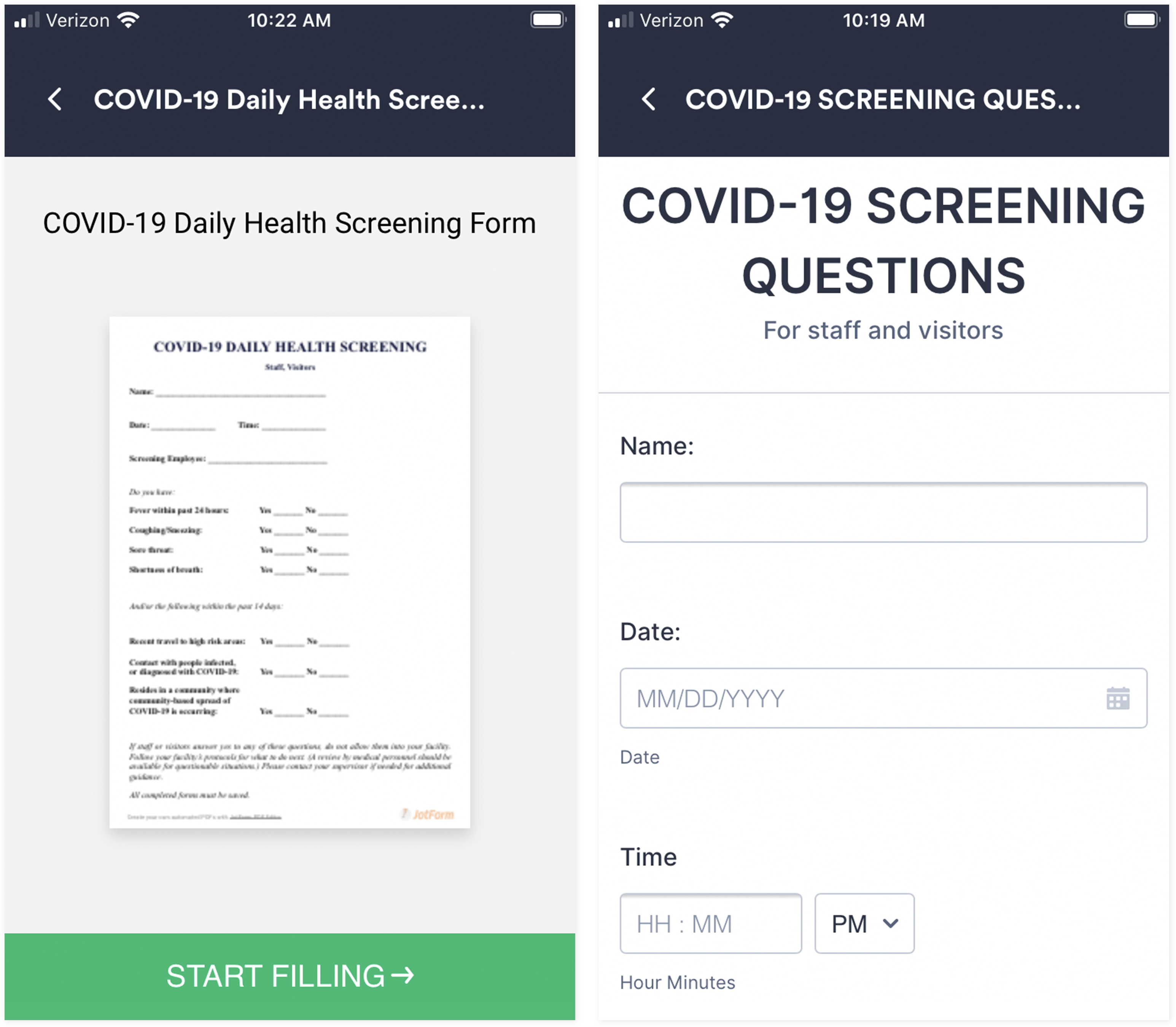 Screenshot of Jotform Mobile Forms