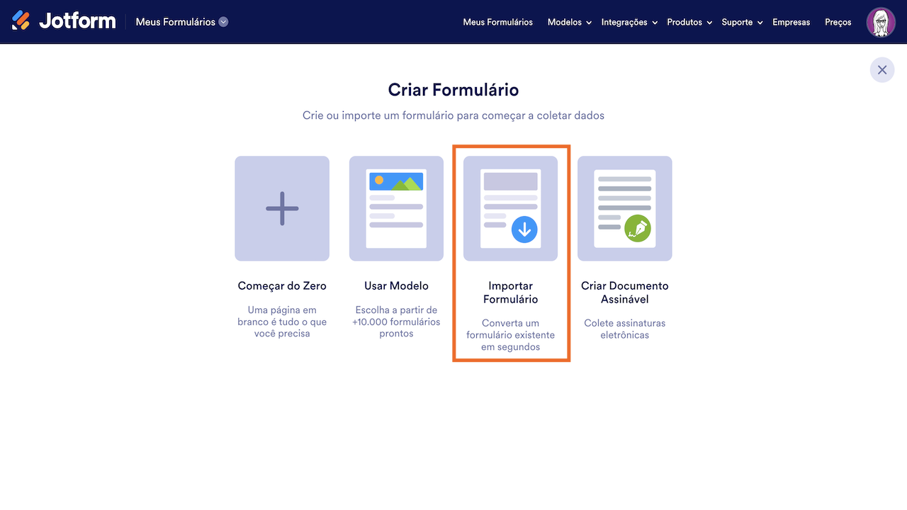 Criar Formulário - Importar Formulário
