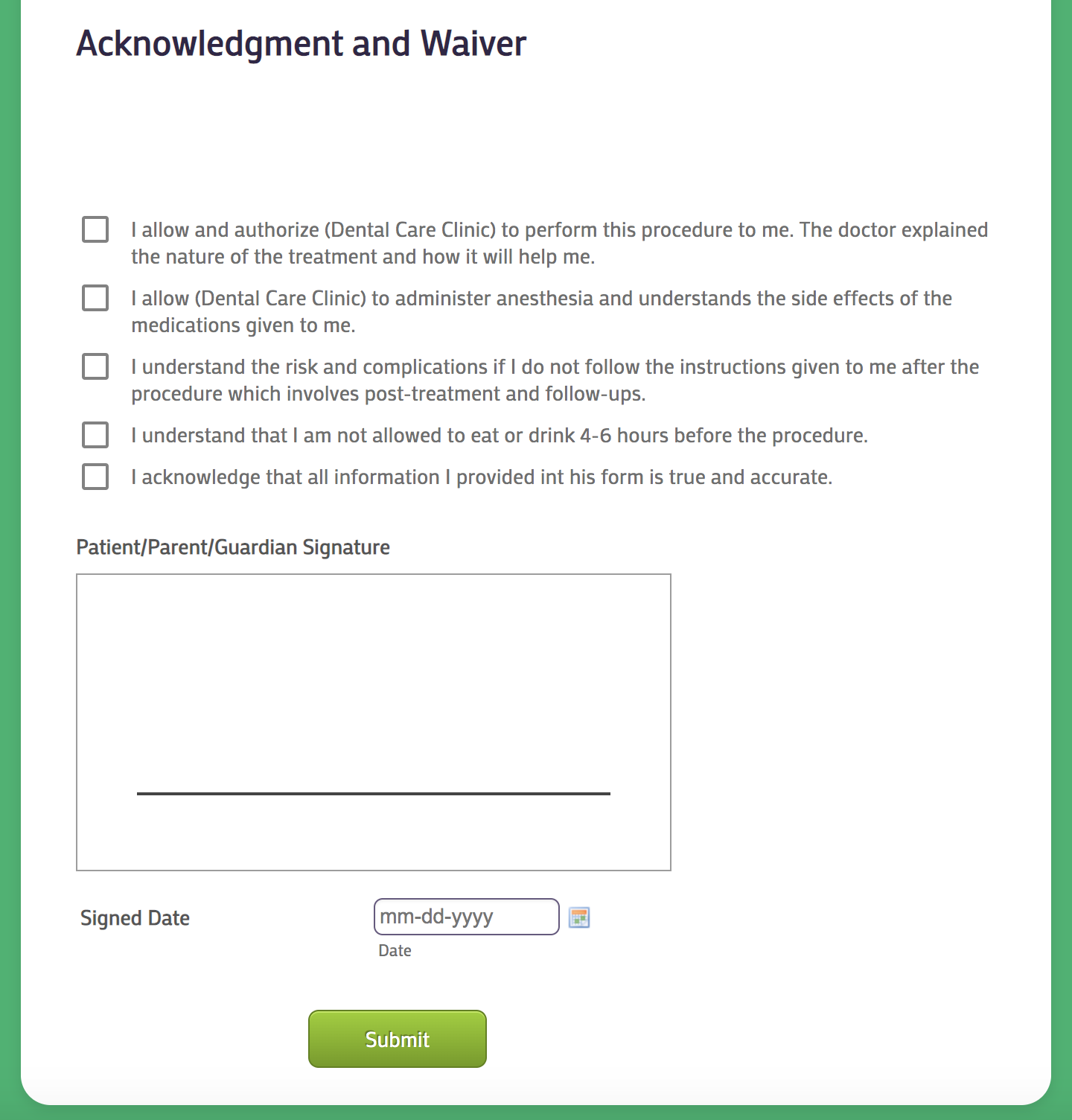 Dental Treatment Informed Consent Form