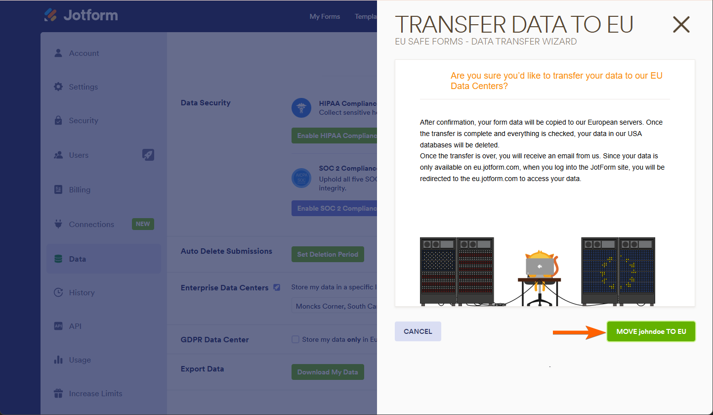 Move to EU Button GPDR Jotform