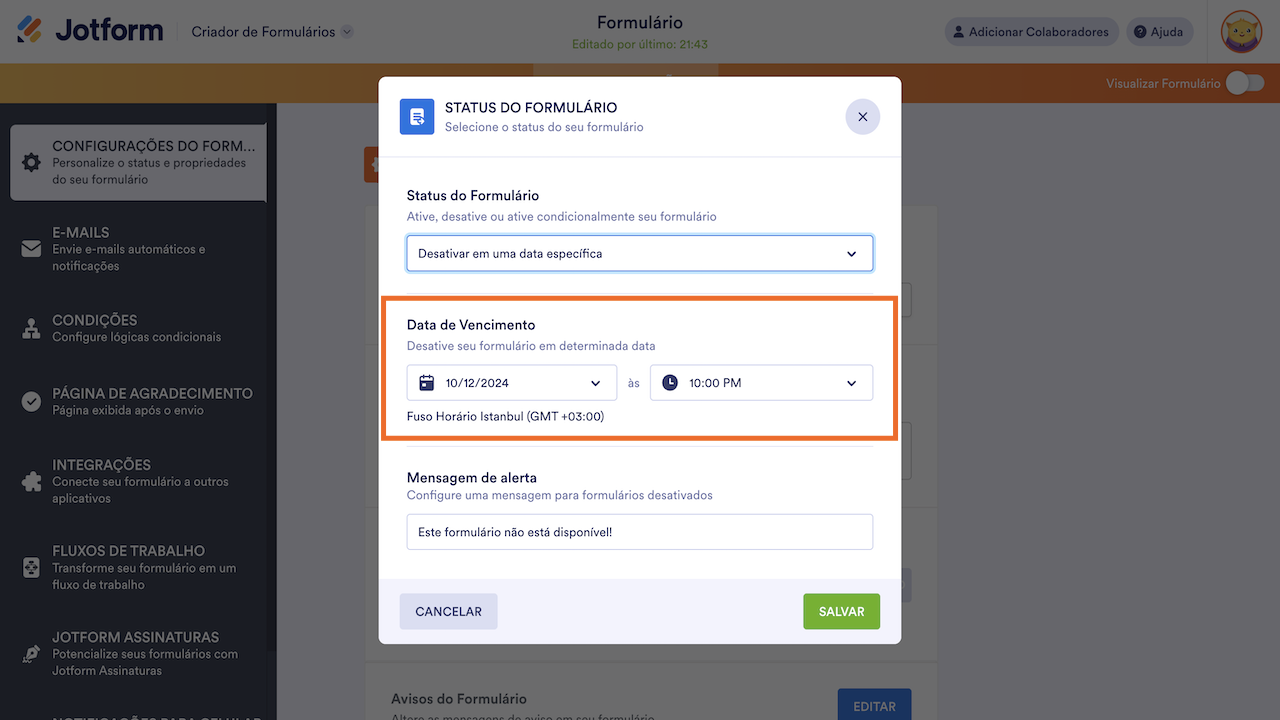 Desativar em uma data específica