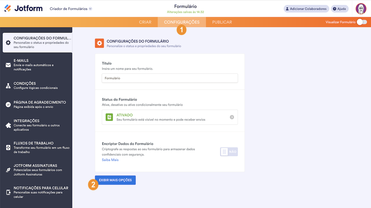 Criador de Formulários - Configurações