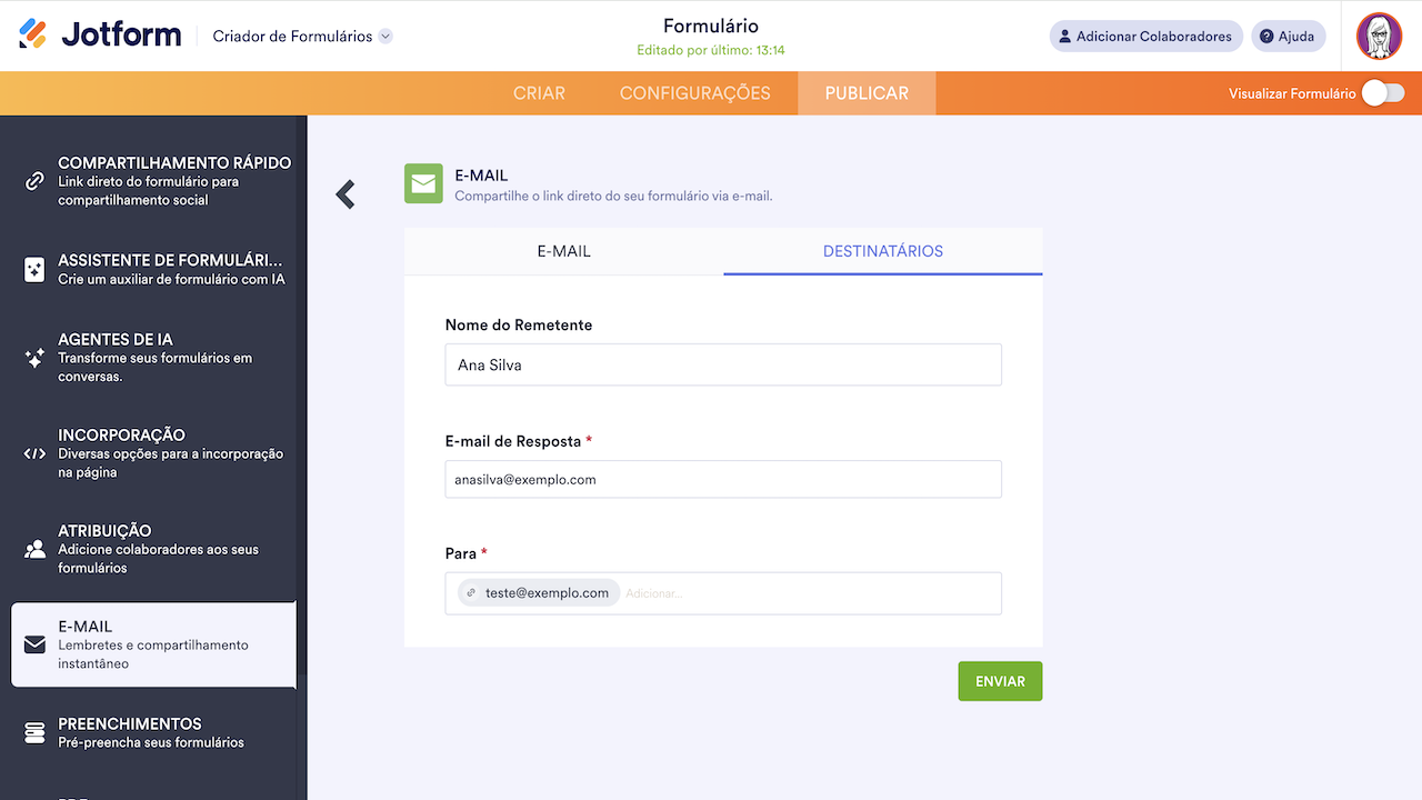 Adicionando Destinatário para Envio de E-mail