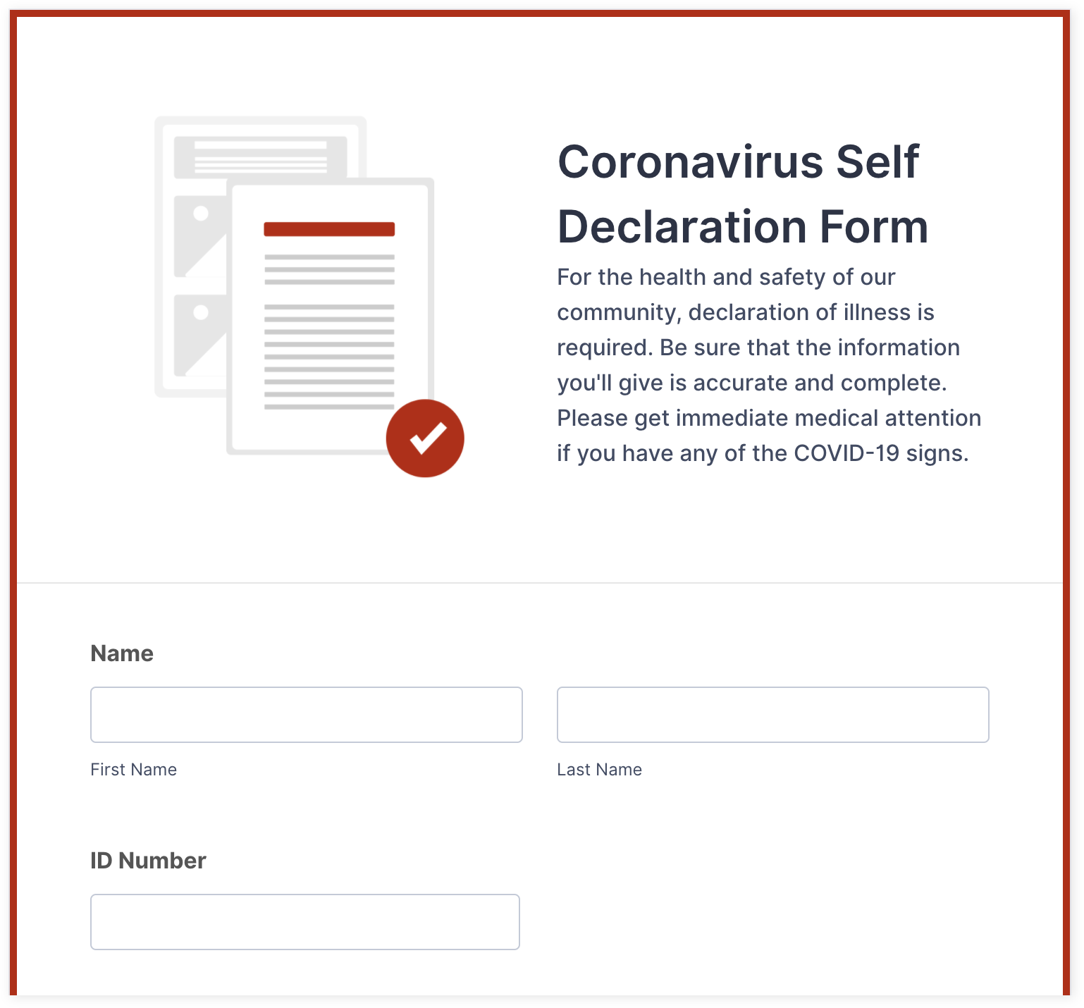 Coronavirus Self Declaration Form