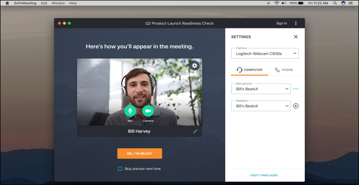 User Interface of GoTo Meeting
