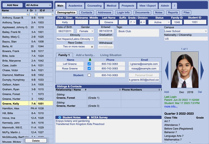 User Interface of Gradelink SIS
