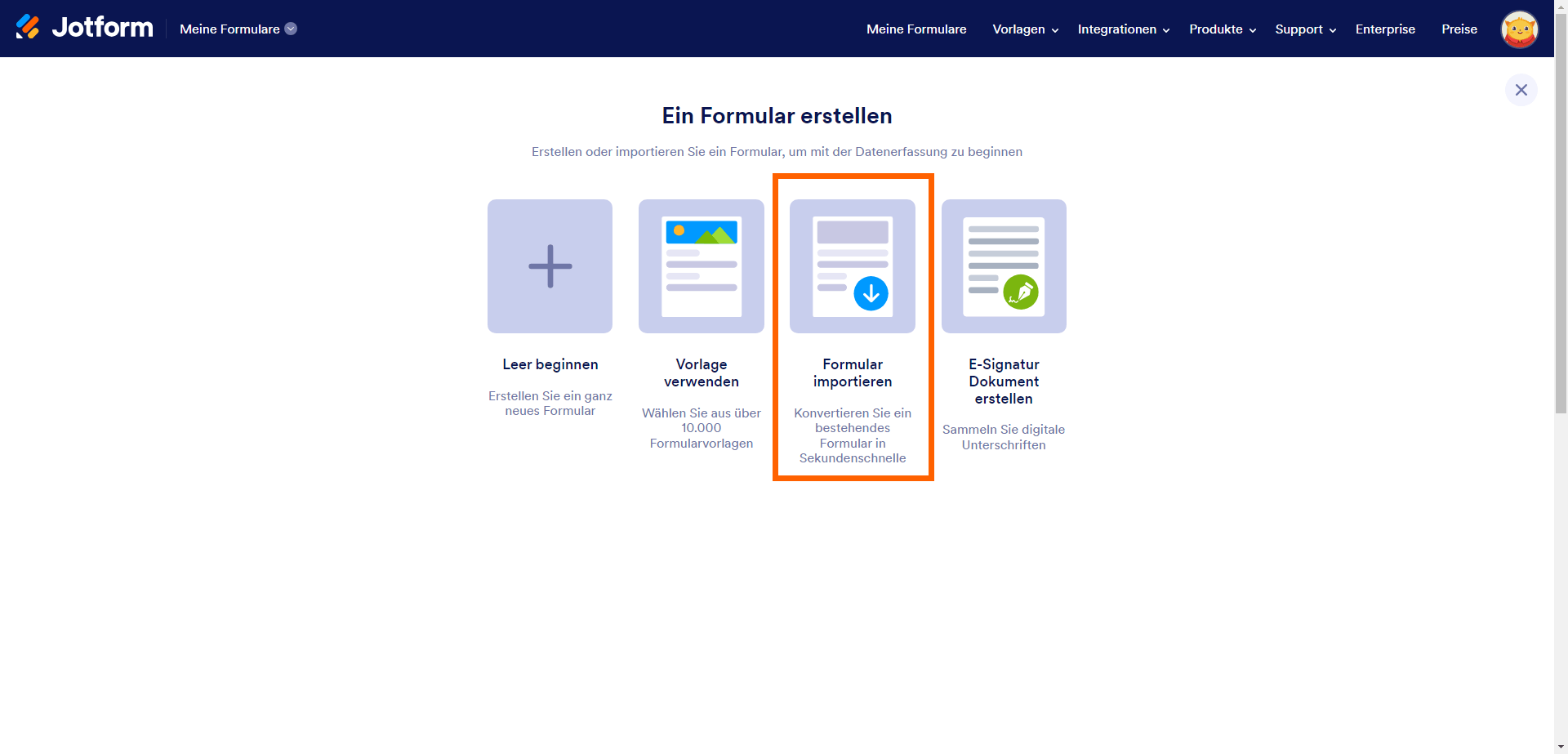 Jotform erstellen – importieren