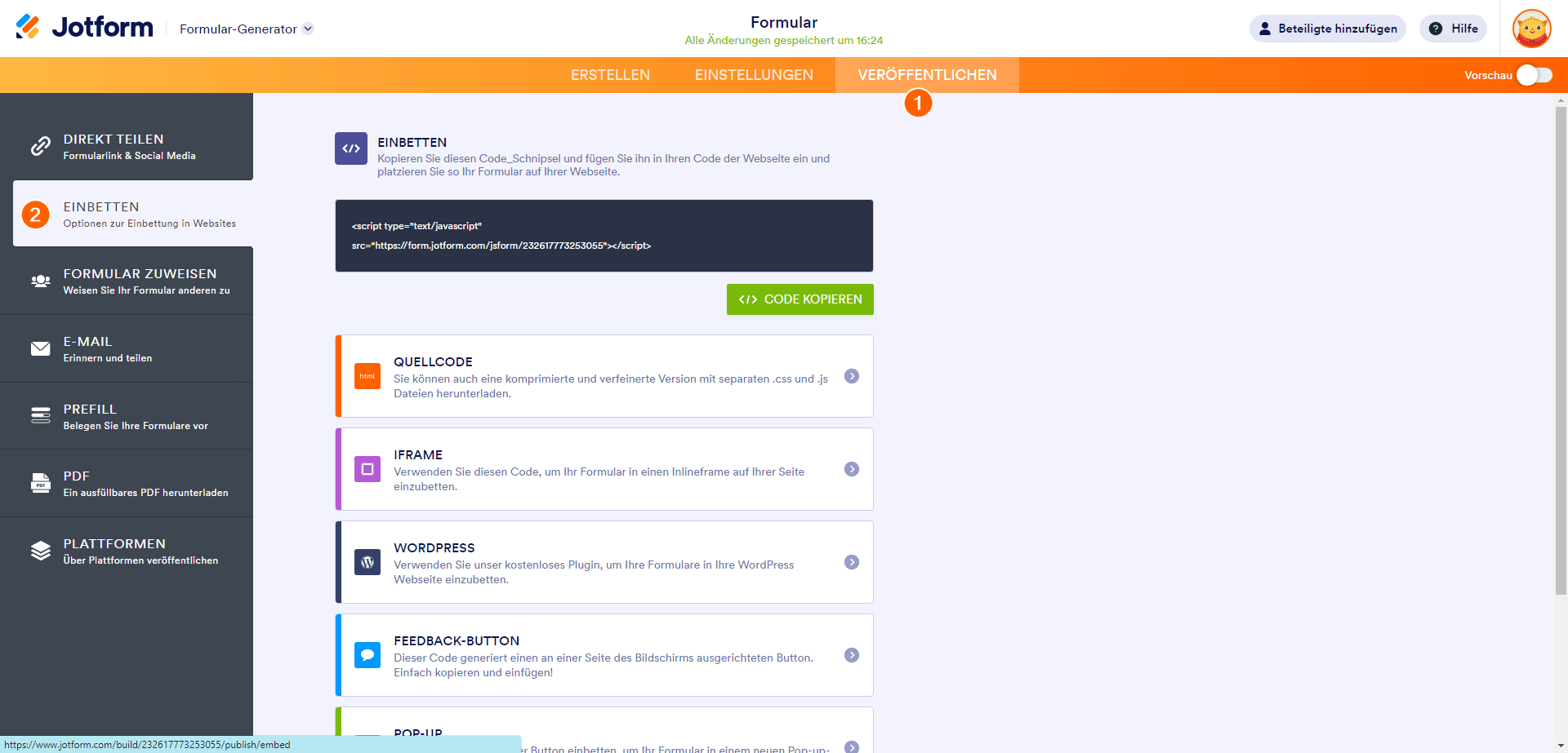 Formular in Website einbetten