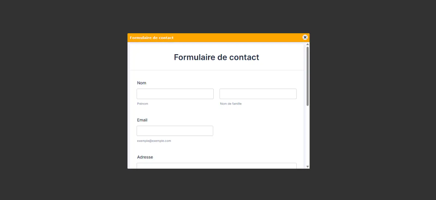 Capture d'écran d'un formulaire de contact en Lightbox dans le Générateur de formulaires Jotform