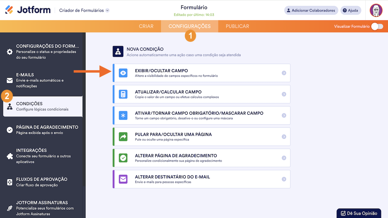 Criador de Formulários - Condição Exibir/Ocultar Campo