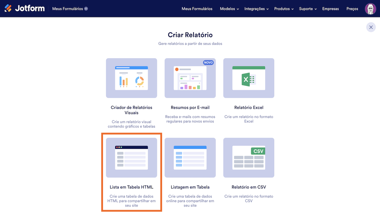 Relatório - Lista em Tabela HTML