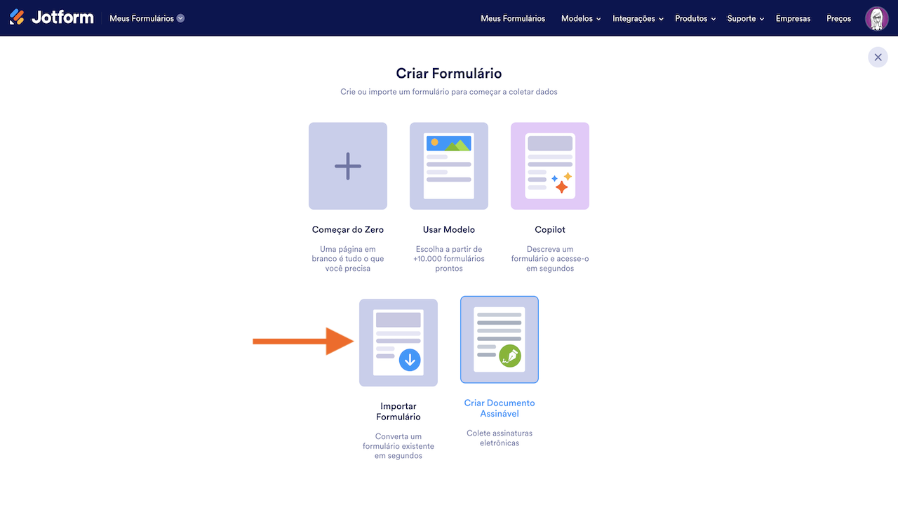 Meus Formulários - Importar Formulário