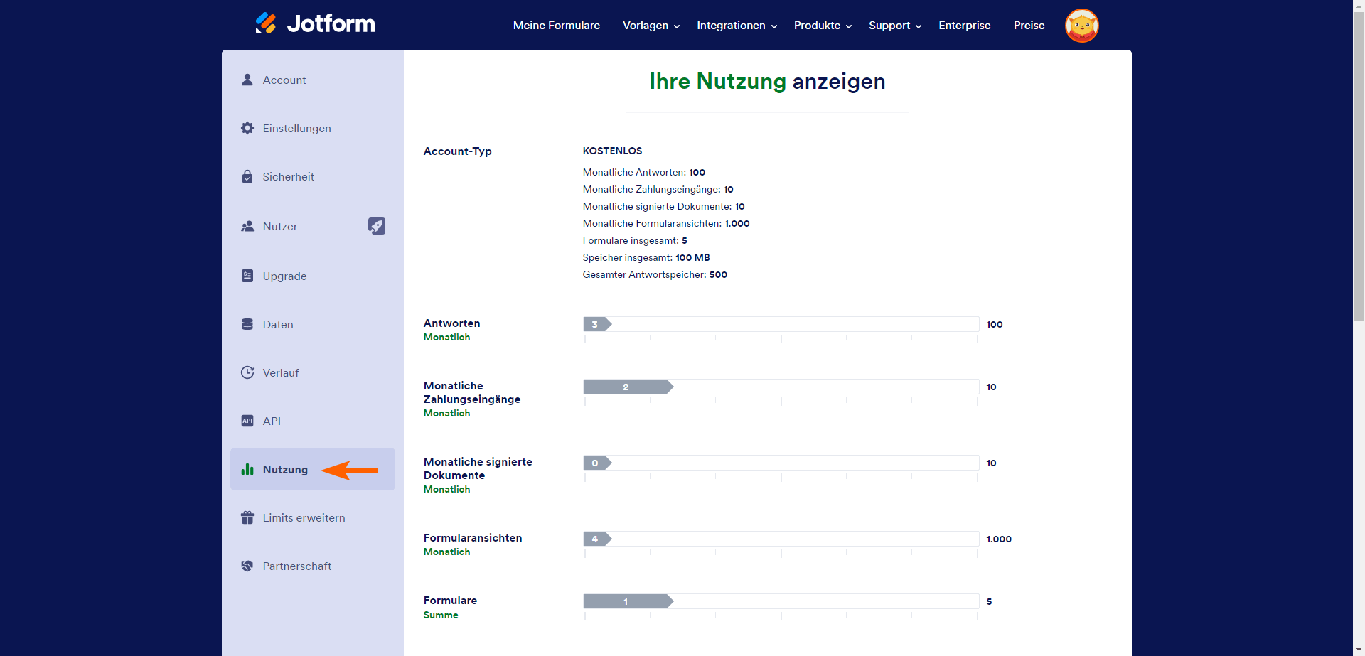 Jotform Account Nuztung
