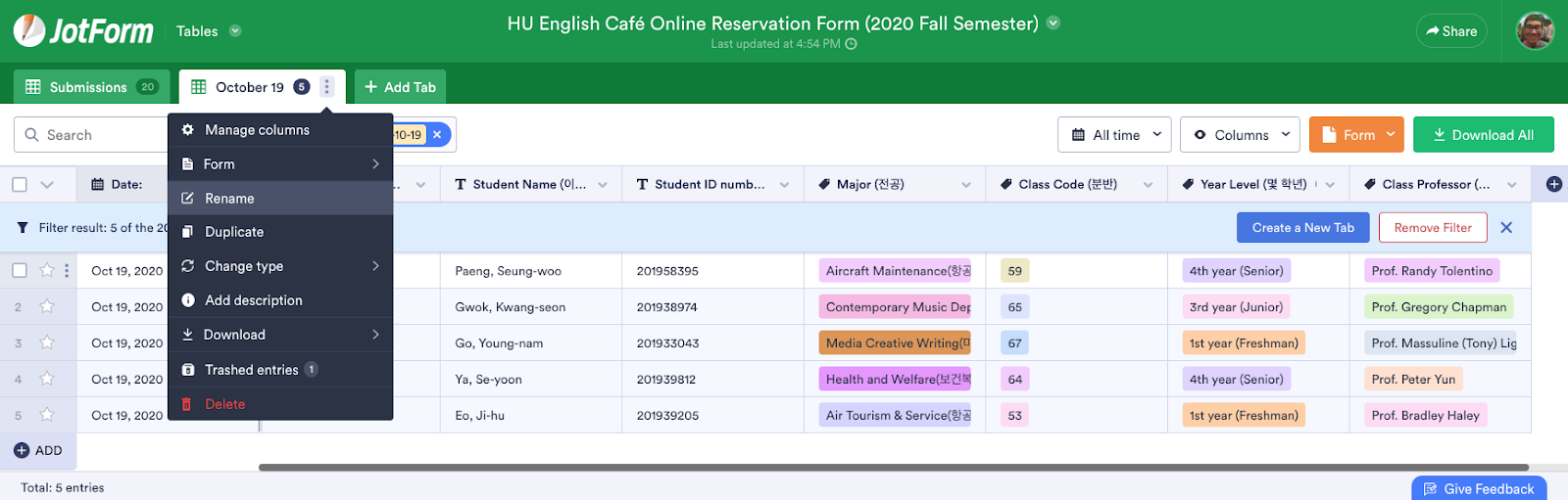 How a professor uses Jotform Tables to manage student appointments Image-7