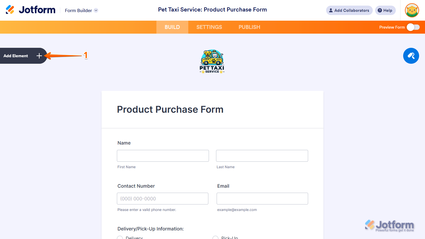 Add Element button in Jotform Form Builder