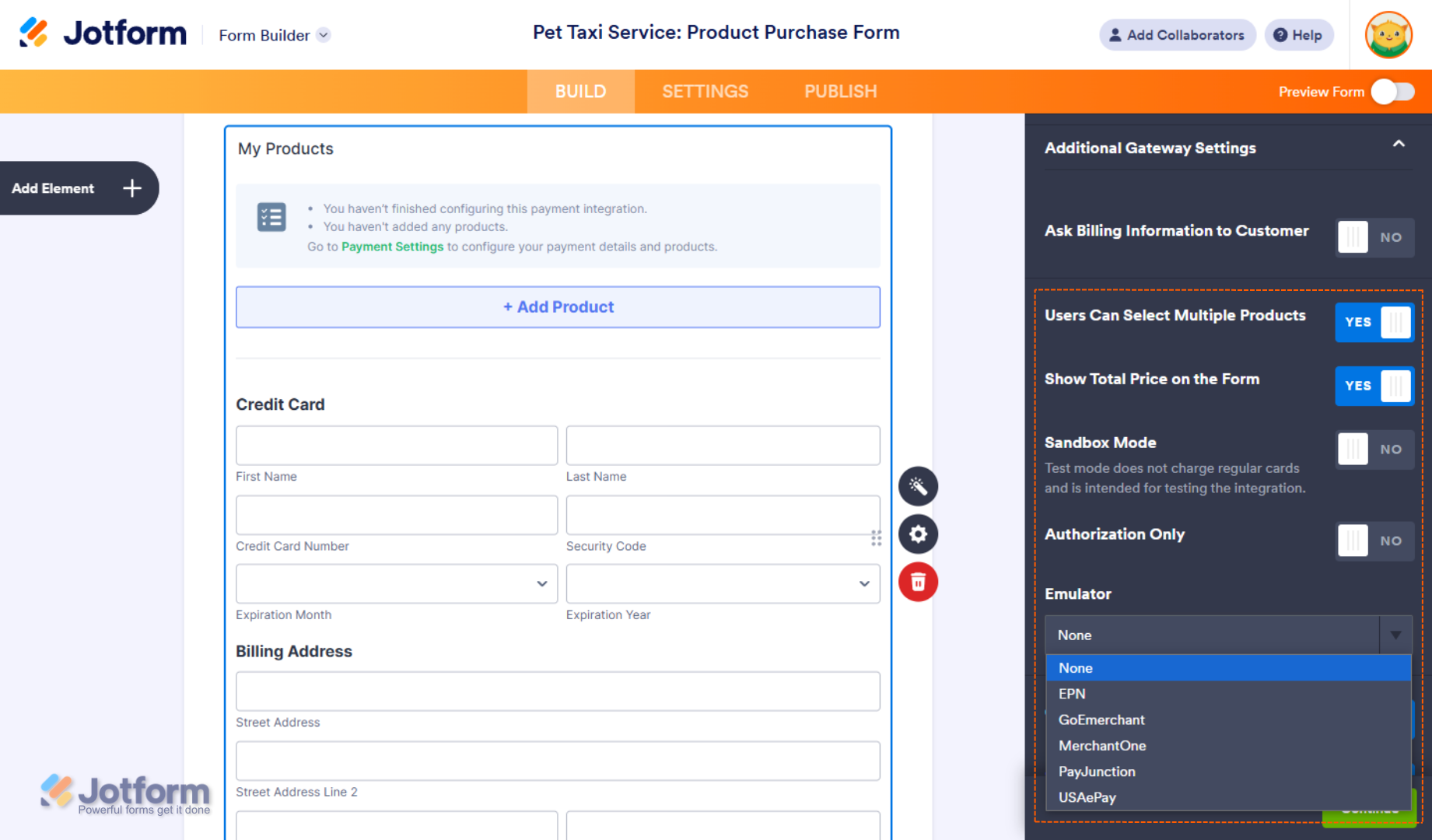 Additional Gateway Settings of the Authorize