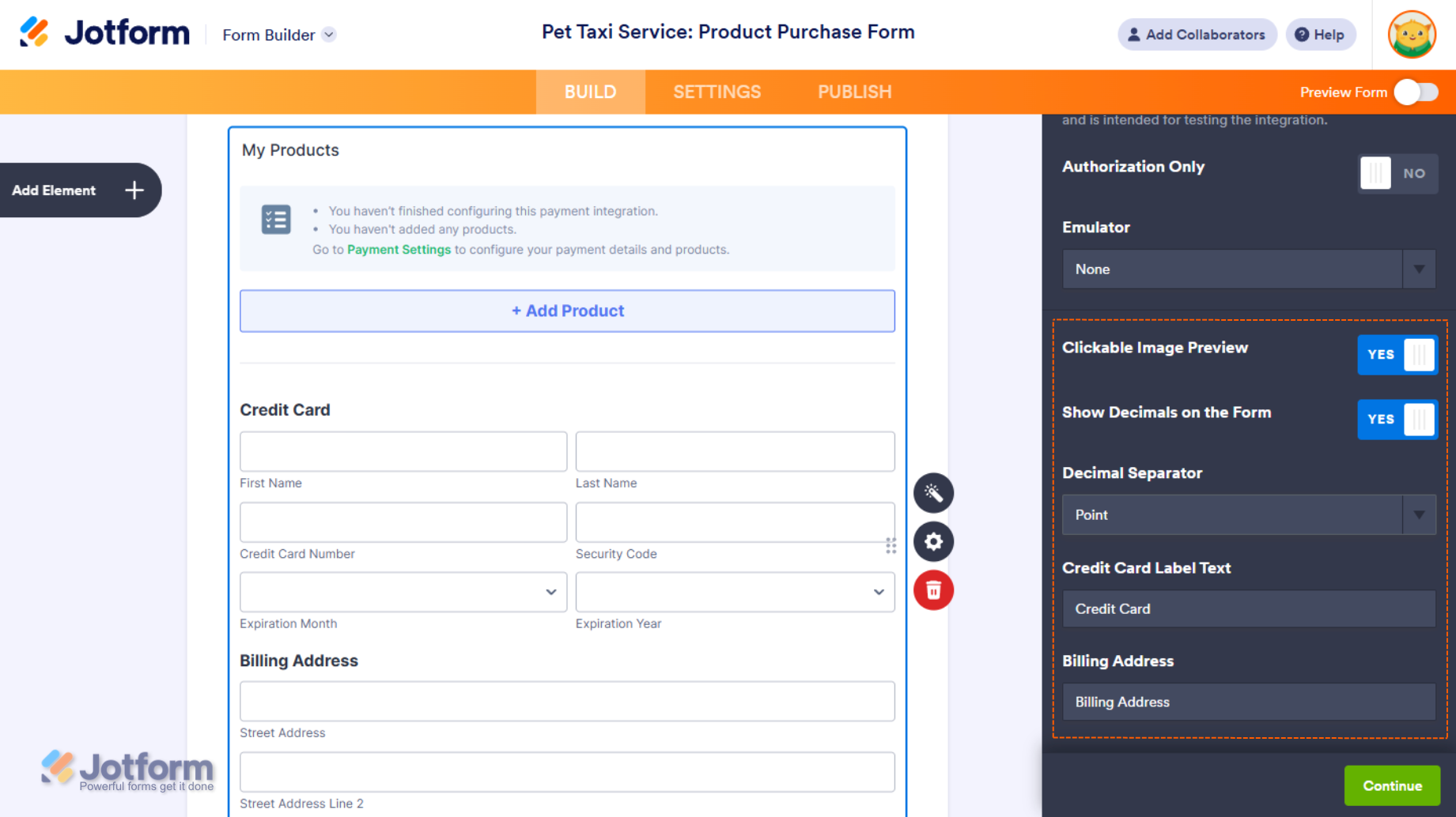 Additional Gateway Settings of the Authorize
