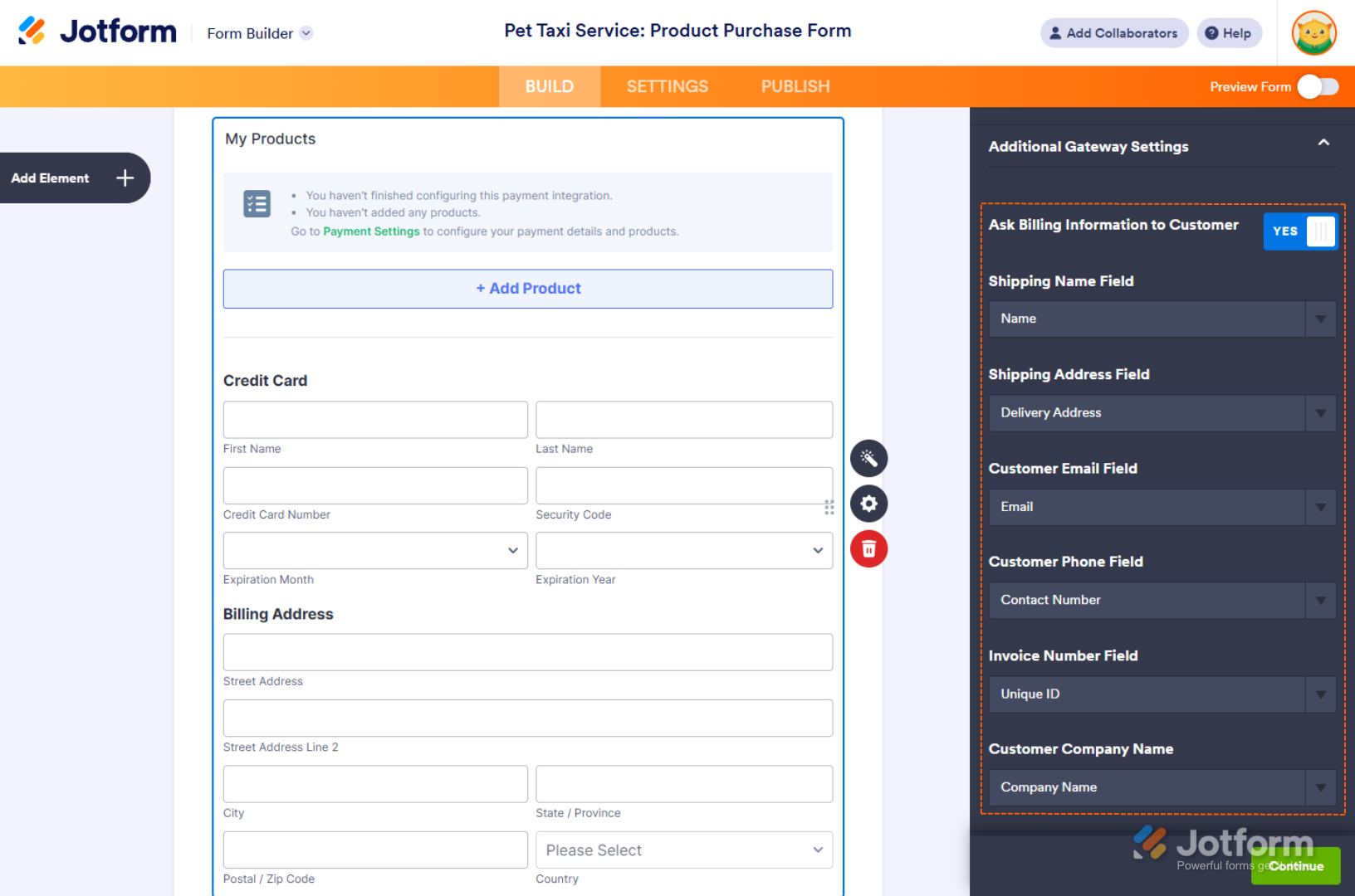 Billing Information section of the Authorize