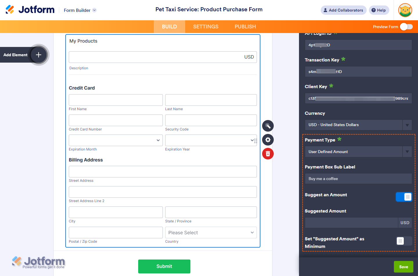 User Defined Amount Settings of the Authorize