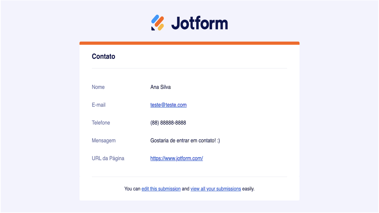 E-mail contendo URL da Página