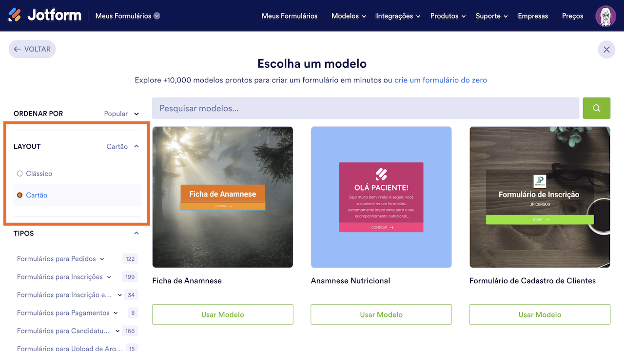 Modelos de Formulário - Formulário Cartão