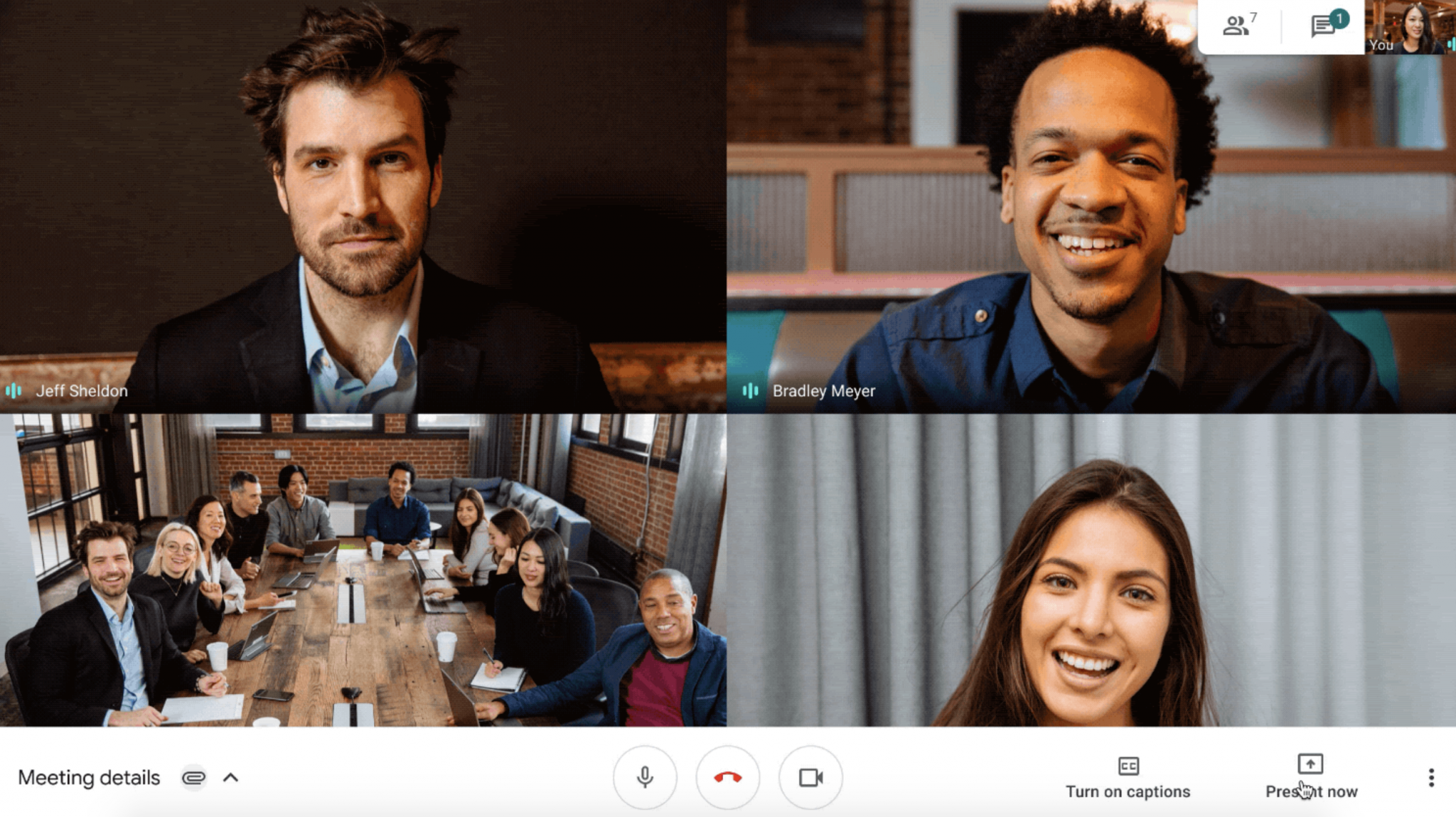 Interface utilisateur de Google Meet
