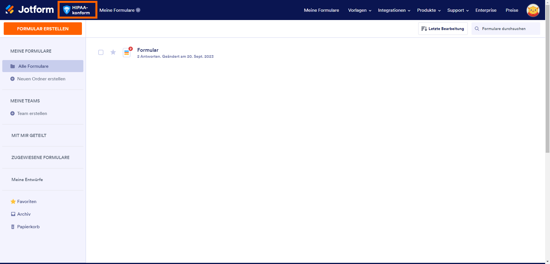 HIPAA-Compliance-Plakette in Meine Formulare