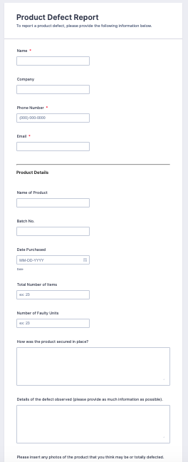 Product Defect Report