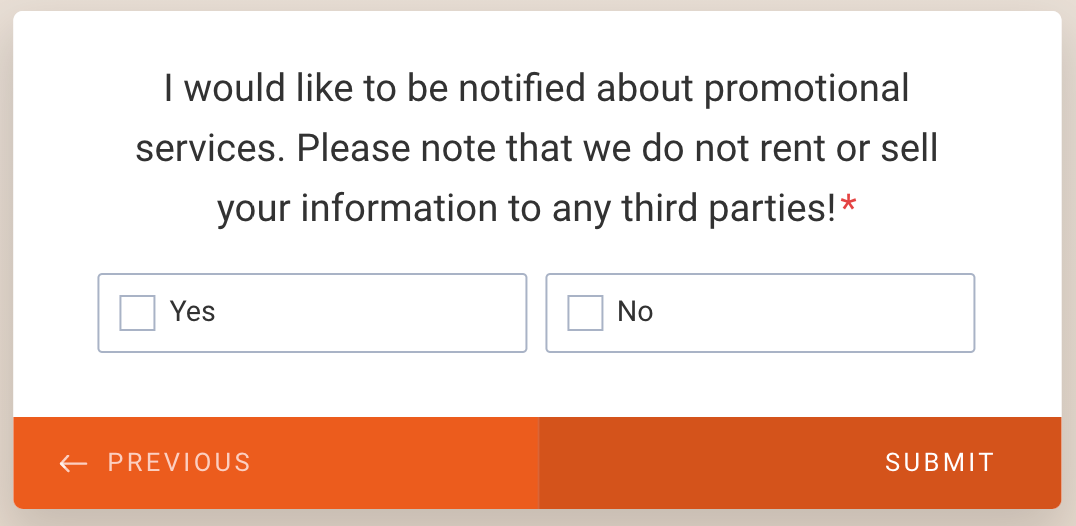 A yes-no question example in Appointment Request Form