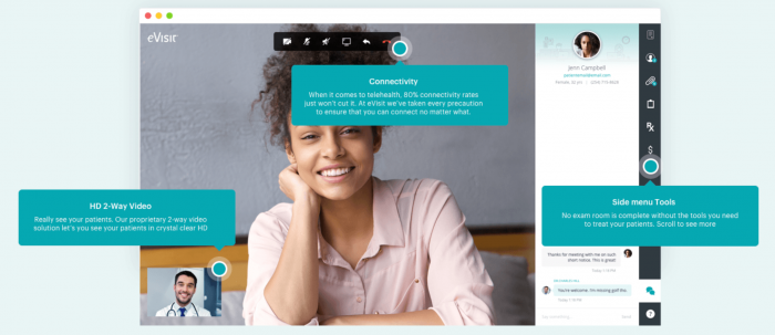 The eVisit platform supports telehealth services for small and large medical providers