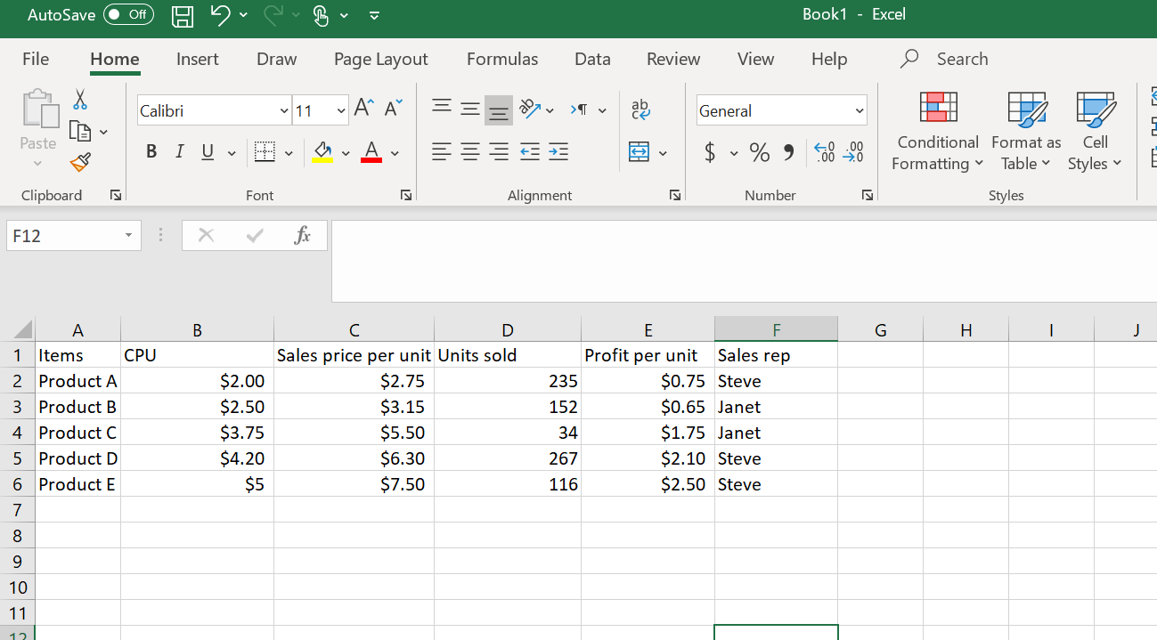 Sample Excel Preview