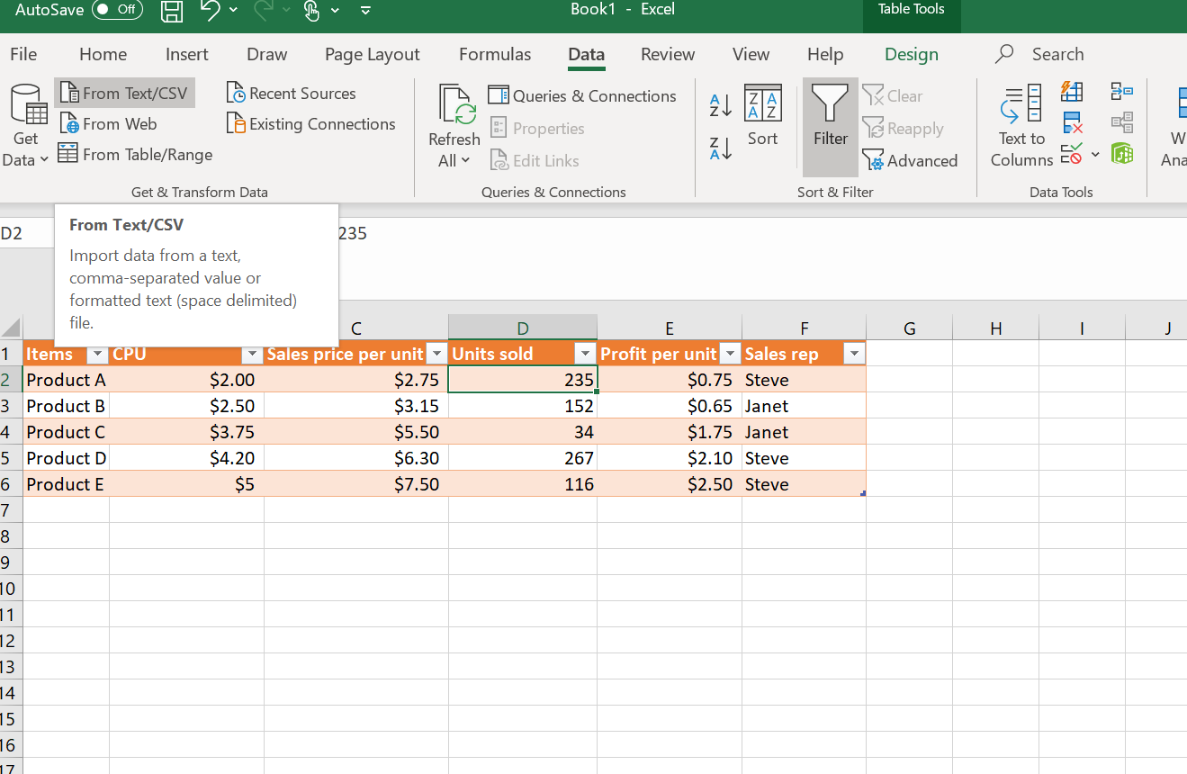 Excel Preview Text/CSV